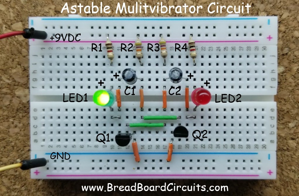Astable Mulitvibrator Circuit on a Breadboard