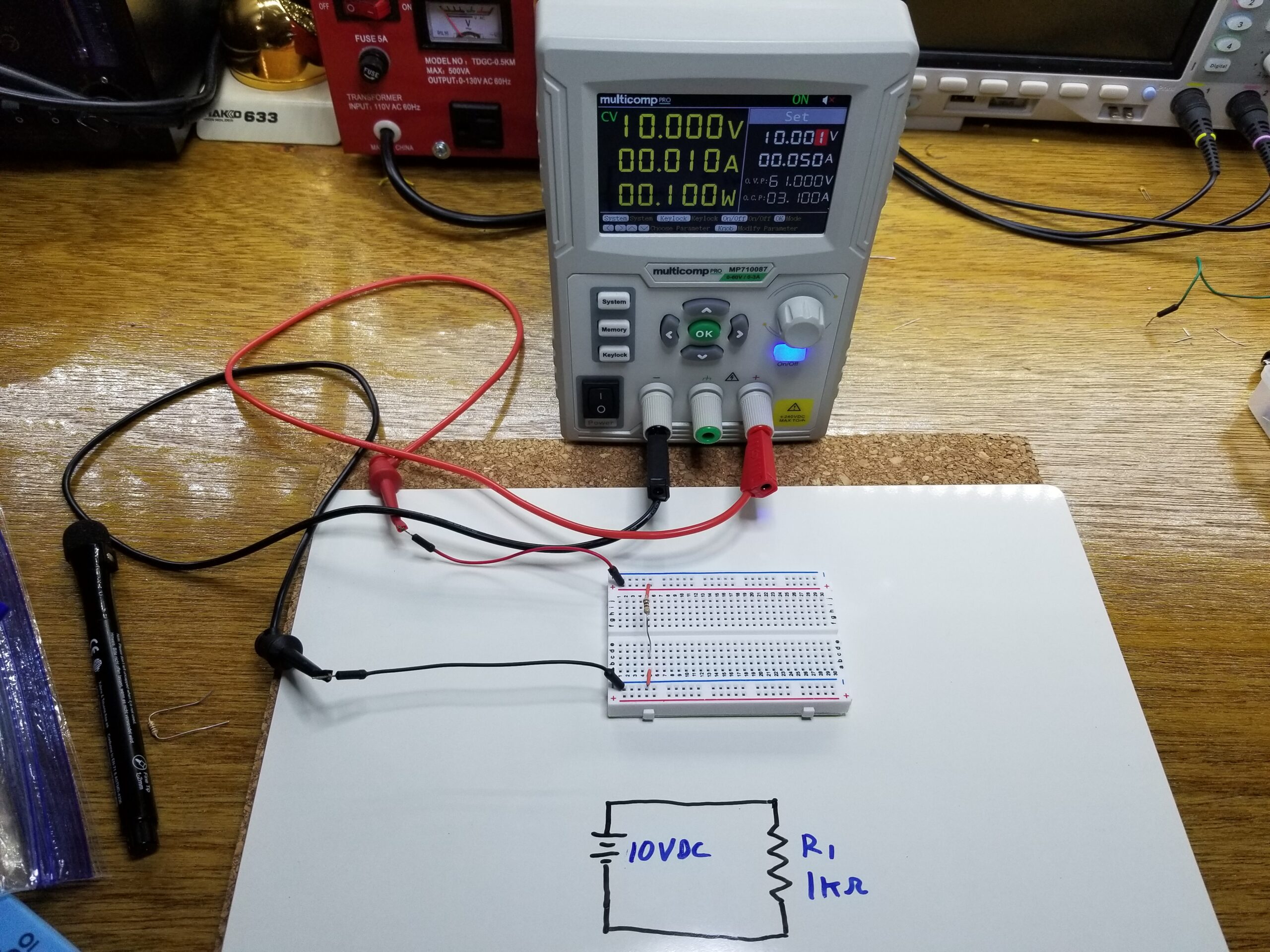 ohm's law experiment using breadboard