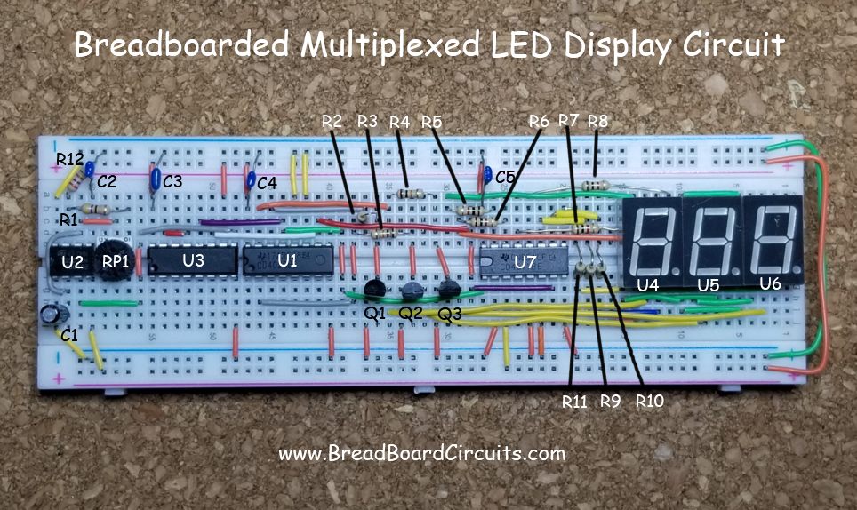 Breadboarded Multiplexed LED Display Circuit