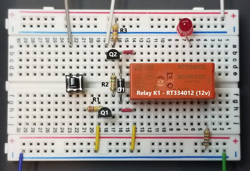 Breadboarded dual stage relay driver circuit design