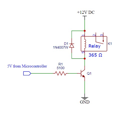 Single-stage relay driver circuit - final design schematic. 