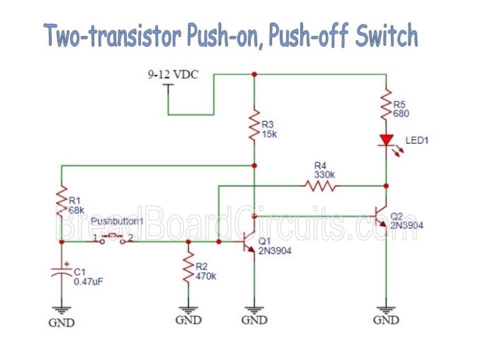 Two Transistor Soft Latch Push-on, Push-off Switch