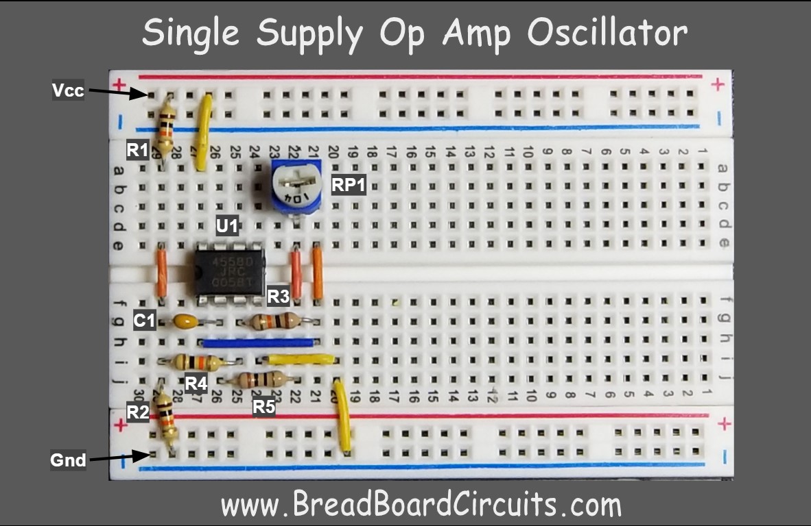 Op Amp Single Supply Oscillator Circuit On A Breadboard 3720